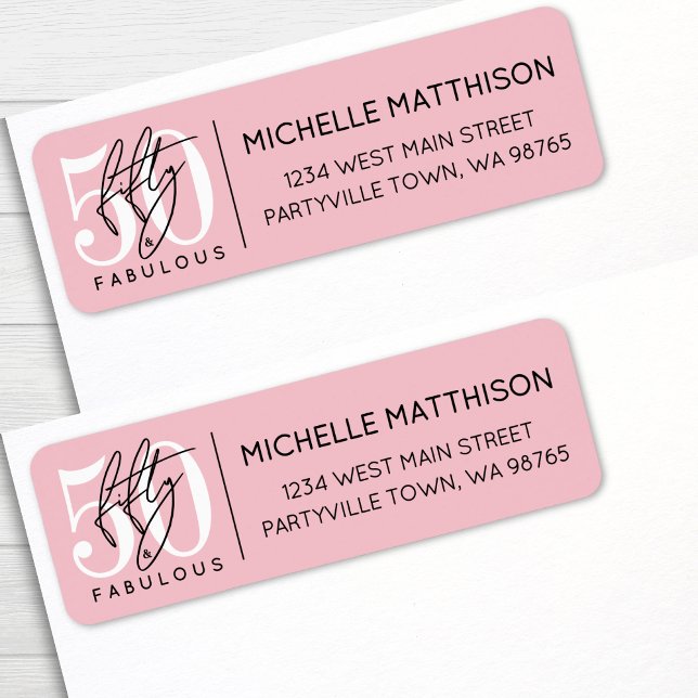 Fifty Fabulous Pink 50th Birthday Return Address (Fifty Fabulous Pink 50th Birthday Return Address label)
