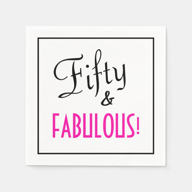 Fifty & FABULOUS! Retro Girly Pink Birthday Paper Serviette (Vorderseite)