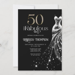 Fifty Fabulous Silver Dress Black 50th Birthday Einladung