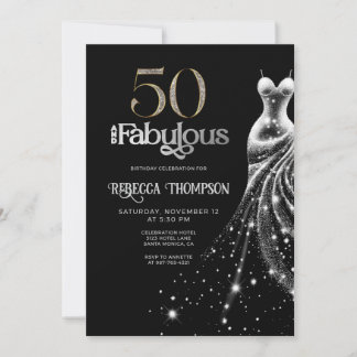 Fifty Fabulous Silver Dress Black 50th Birthday Einladung