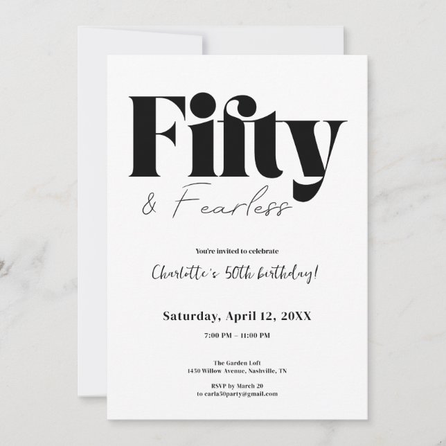 Fifty & Fearless 50th Birthday Invitation Einladung (Vorderseite)
