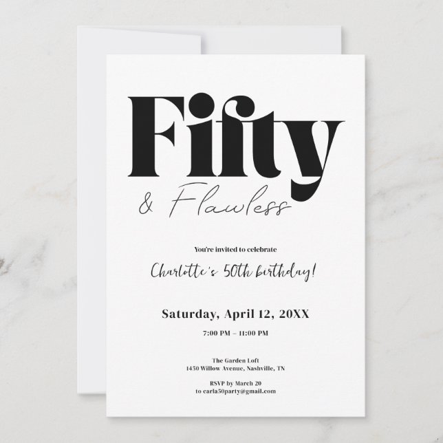 Fifty & Flawless 50th Birthday Invitation Einladung (Vorderseite)