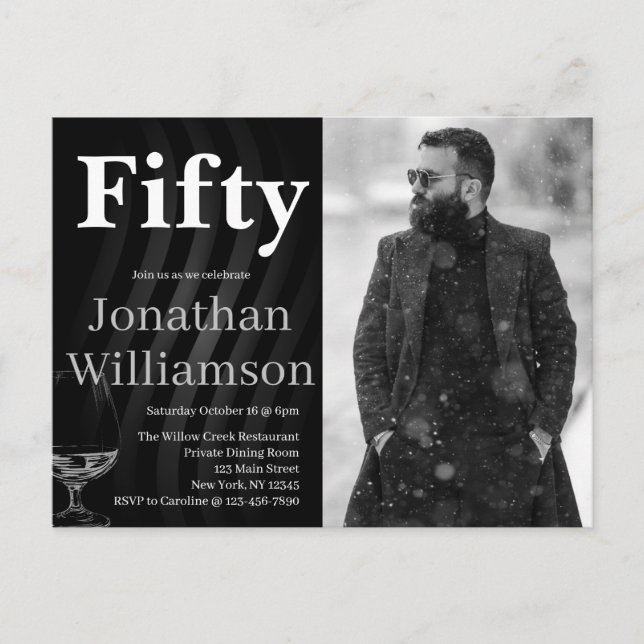 Fifty Modern 50th Birthday Party Photo For Him Postkarte (Vorderseite)