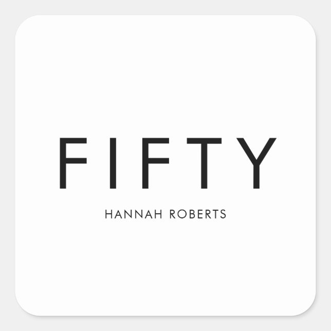 Fifty Name 50th Birthday Party Quadratischer Aufkleber (Vorderseite)