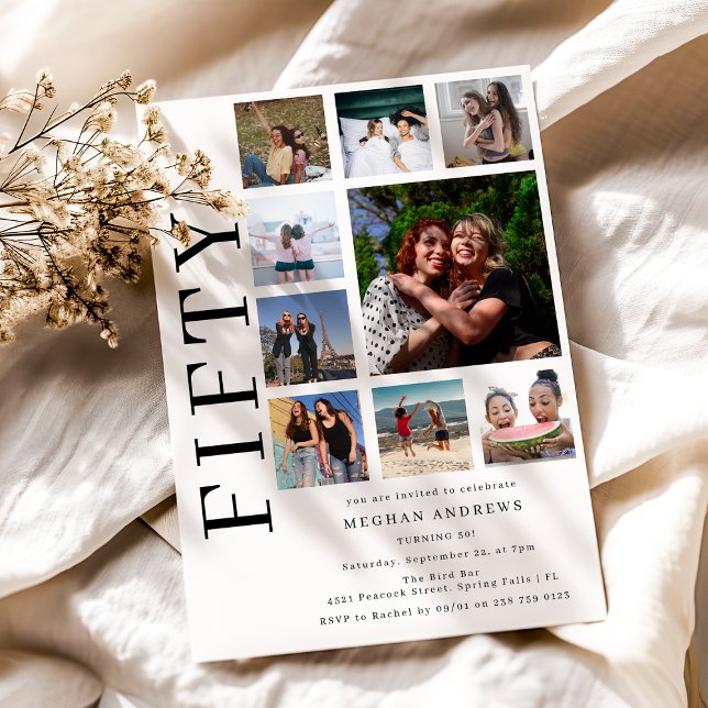 Fifty Photo Collage 50th Birthday Party Invitation Einladung (Von Creator hochgeladen)