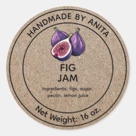 Fig Jelly Jar Label Kraft Papierstil Runder Aufkleber