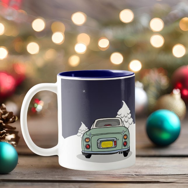 Figages Feiertage Green Figaro Car Zweifarbige Tasse (Happy Figmas! Add your name to this festive figaro mug)