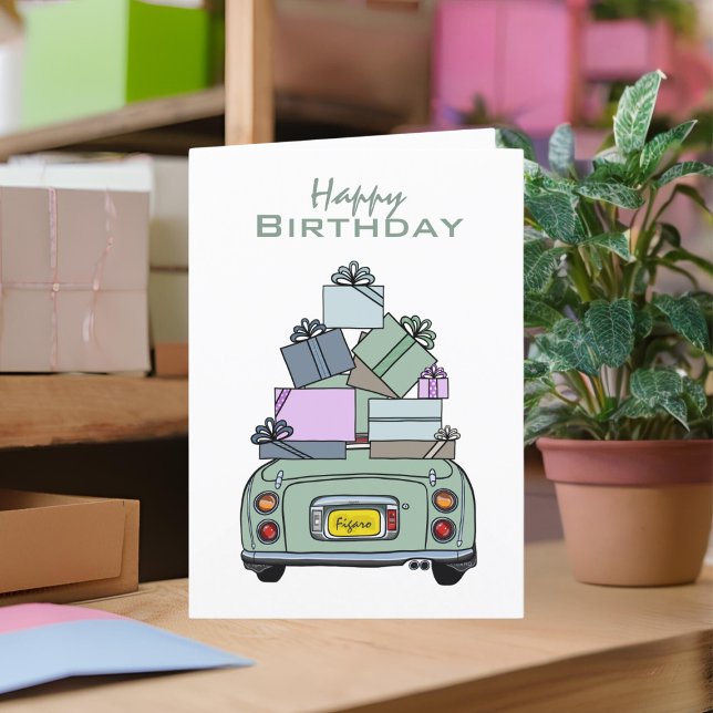 Figarations Green Figaro Car Happy Birthday Card Karte (A cute green figaro birthday card you can send to your car or your friends)
