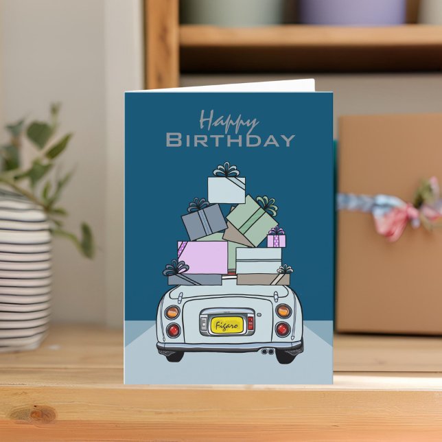 Figations Pale Aqua Figaro Geburtstagskarte Karte (A cute blue figaro birthday card you can send to your car or your friends)