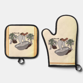 Figdewdrop caterpillar & mushroom gold pot holders ofenhandschuh & Topflappen-Set