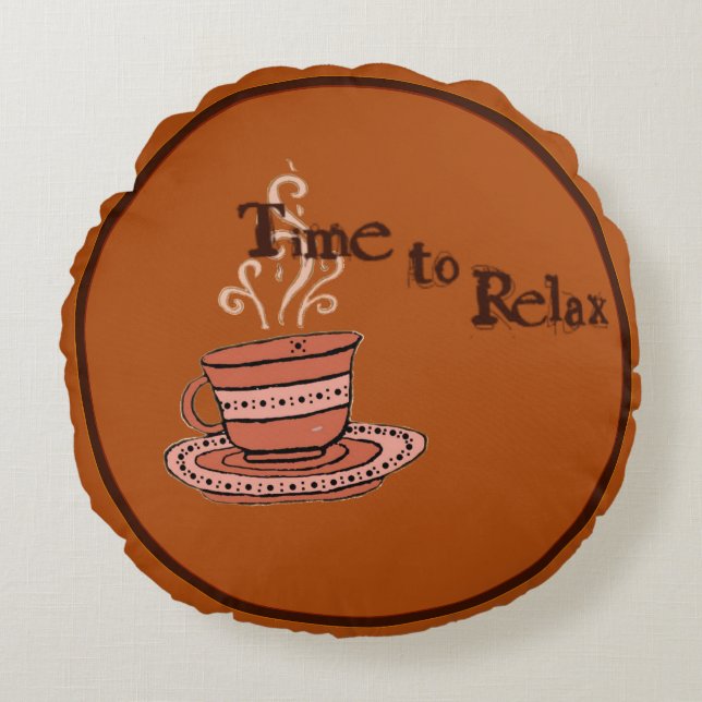 figdewdrop Time to Relax Brown Round Pillow  Rundes Kissen (Vorderseite)