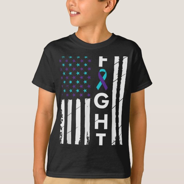 Fight American Flag Ribbon Suicide Prevention Awar T-Shirt (Vorderseite)