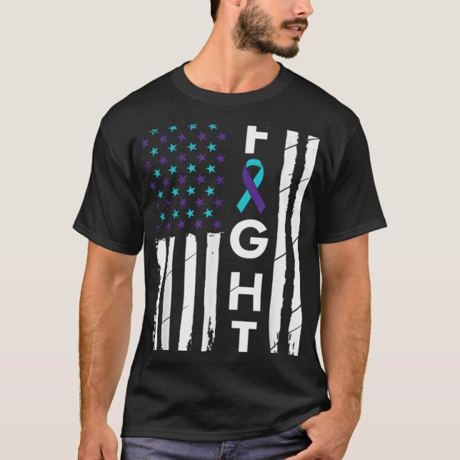 Fight American Flag Ribbon Suicide Prevention Awar T-Shirt (Vorderseite)