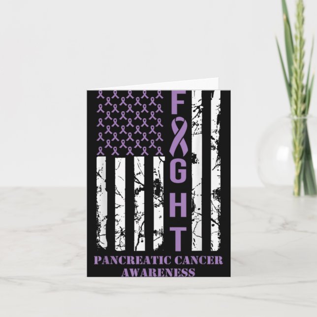 Fight Flag Purple Ribbon Suprt Pancreatic Cancer  Karte (Vorderseite)
