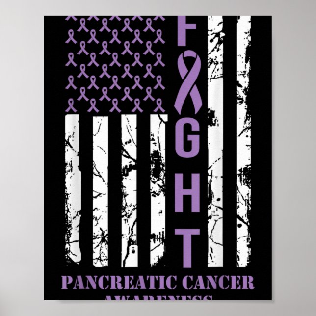 Fight Flag Purple Ribbon Suprt Pancreatic Cancer  Poster (Vorne)
