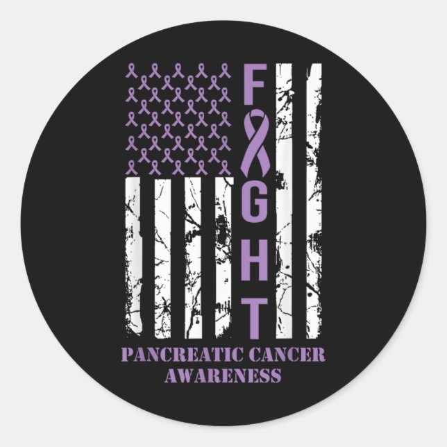 Fight Flag Purple Ribbon Suprt Pancreatic Cancer  Runder Aufkleber (Vorderseite)