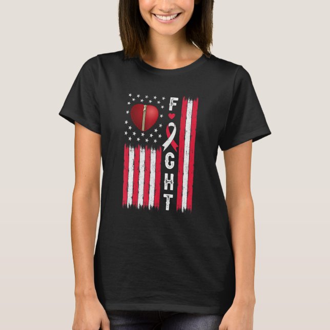 Fight Heart Disease Awareness US Flag CHD Warrior  T-Shirt (Vorderseite)