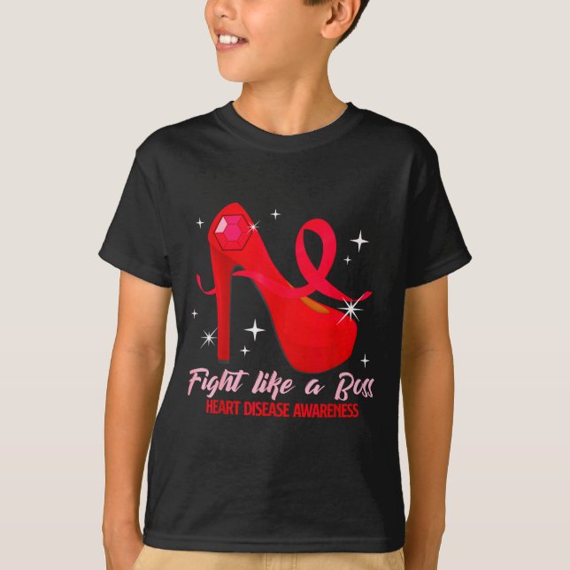 Fight Like A Boss Heart Health Heart Disease Aware T-Shirt (Vorderseite)