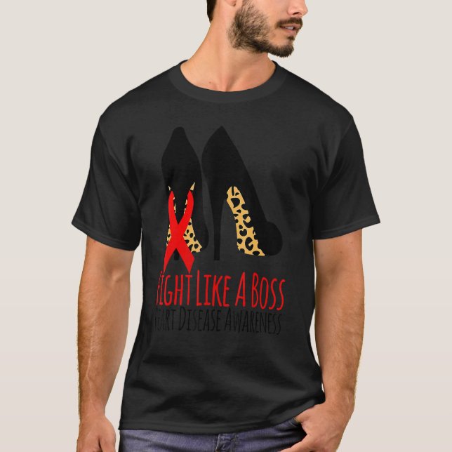 Fight Like A Boss Heart Heart Disease Awareness Le T-Shirt (Vorderseite)