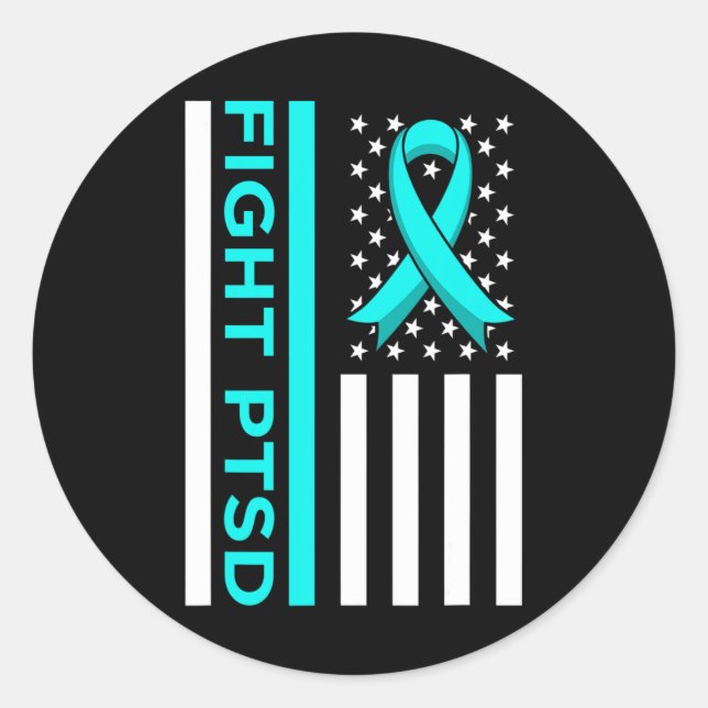Fight Ptsd Stress Awareness Usa Flag Ribbon Graphe Runder Aufkleber (Vorderseite)