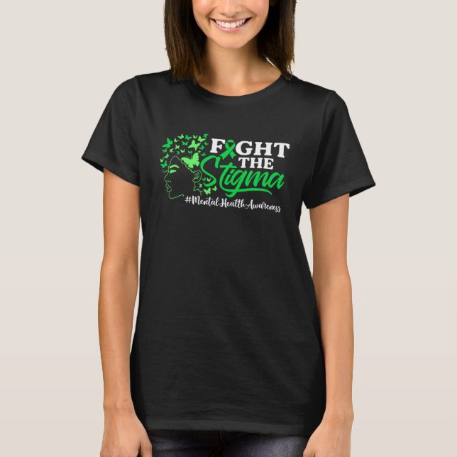 Fight The Stigma Mental Health Awareness Green Rib T-Shirt (Vorderseite)