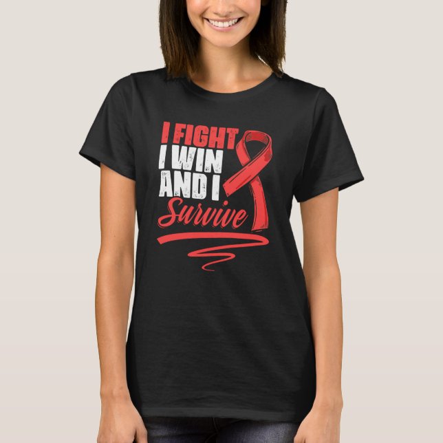Fight Win Stroke Survivor Red Ribbon Stroke Awaren T-Shirt (Vorderseite)