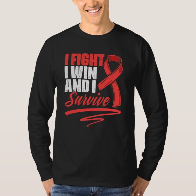 Fight Win Stroke Survivor Red Ribbon Stroke Awaren T-Shirt (Vorderseite)