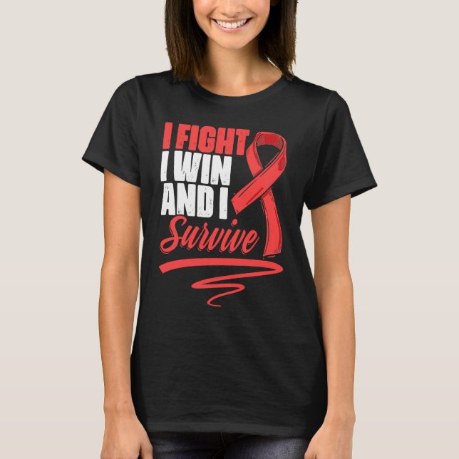 Fight Win Stroke Survivor Red Ribbon Stroke Awaren T-Shirt (Vorderseite)