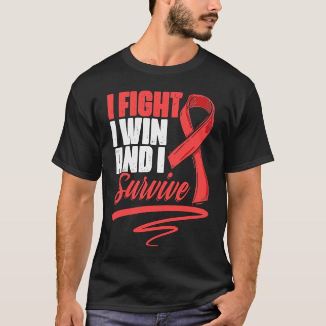 Fight Win Stroke Survivor Red Ribbon Stroke Awaren T-Shirt (Vorderseite)