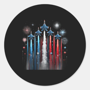 Fighter Jet Airplane American Flag Patriotic 4th O Runder Aufkleber