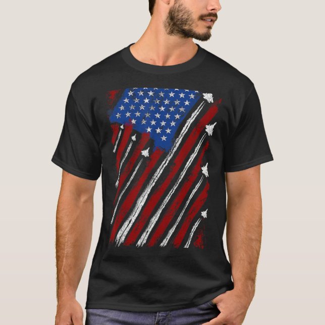 Fighter Jet Airplane USA Flag 4th Of July Patrioti T-Shirt (Vorderseite)