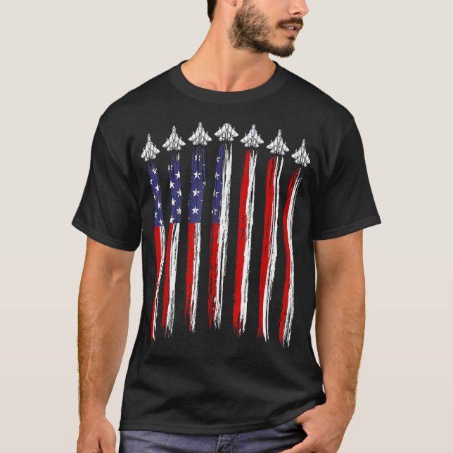 Fighter Jet Airplane USA Flag 4th Of July Patrioti T-Shirt (Vorderseite)