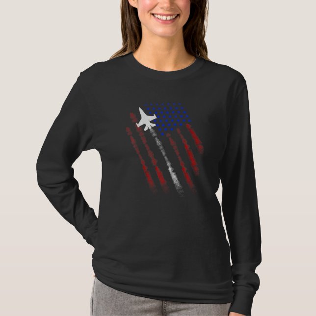 Fighter Jet American Flag Patriot Happy 4. Juli T-Shirt (Vorderseite)
