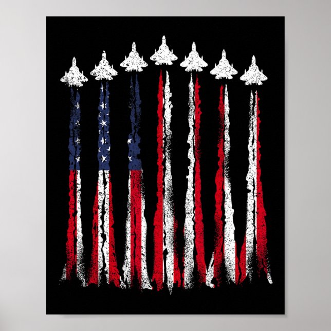 Fighter Jet Flugzeug USA Flag 4. Juli Patrioti Poster (Vorne)