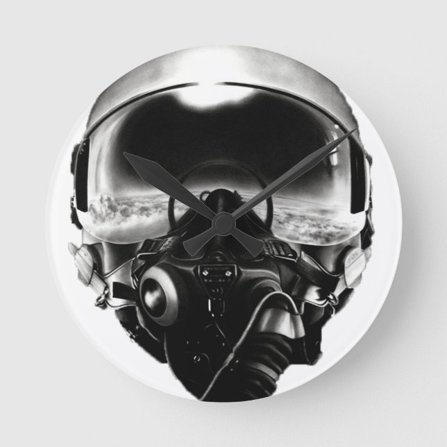 Fighter Pilot Helmet Runde Wanduhr (Vorderseite)