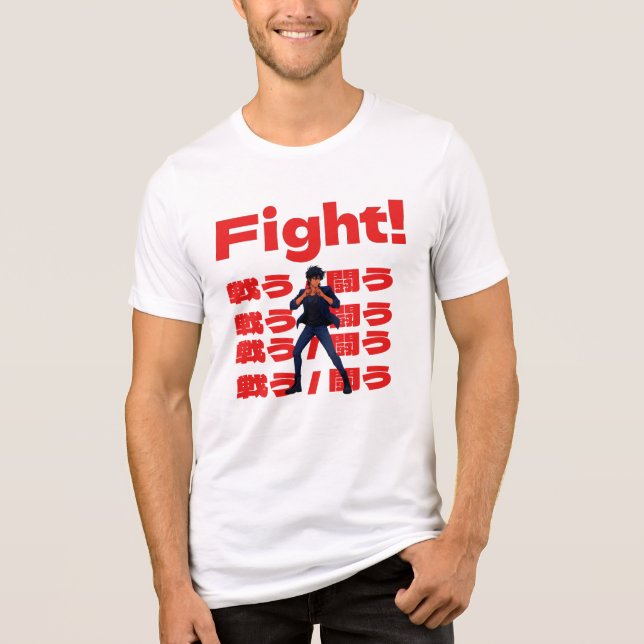 Fighter with 90s Retro Anime Style Tri-Blend Shirt (Vorderseite)
