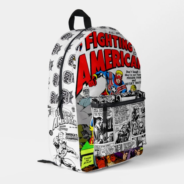 'Fighting American' Retro-Comics-Rucksack Bedruckter Rucksack (Rückseitige Ecke links)