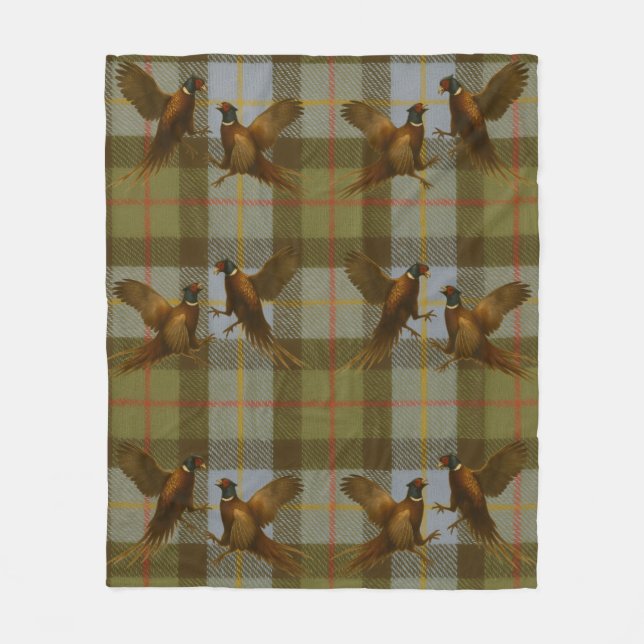 Fighting Pheasants on tweed / tartan background  Fleecedecke (Vorderseite)