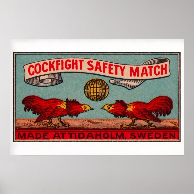 Fighting Roosters - Matchbox Print - Sweden Wall Poster (Vorne)