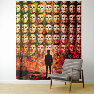 Figur ohne Gesicht Maskierte Menge Impasto Surreal Wandteppich