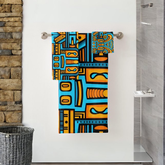 Figurative Abstrakt Bold Blue Orange Badhandtuch Set (Von Creator hochgeladen)