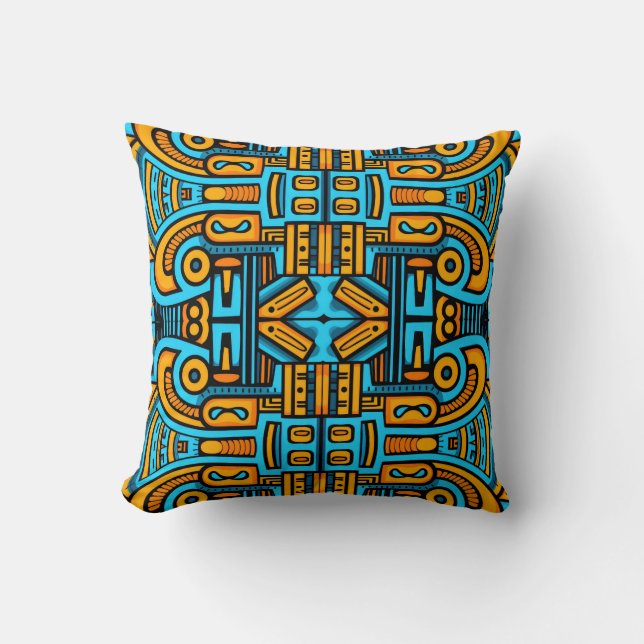 Figurative Abstrakt Bold Blue Orange Kissen (Vorderseite)
