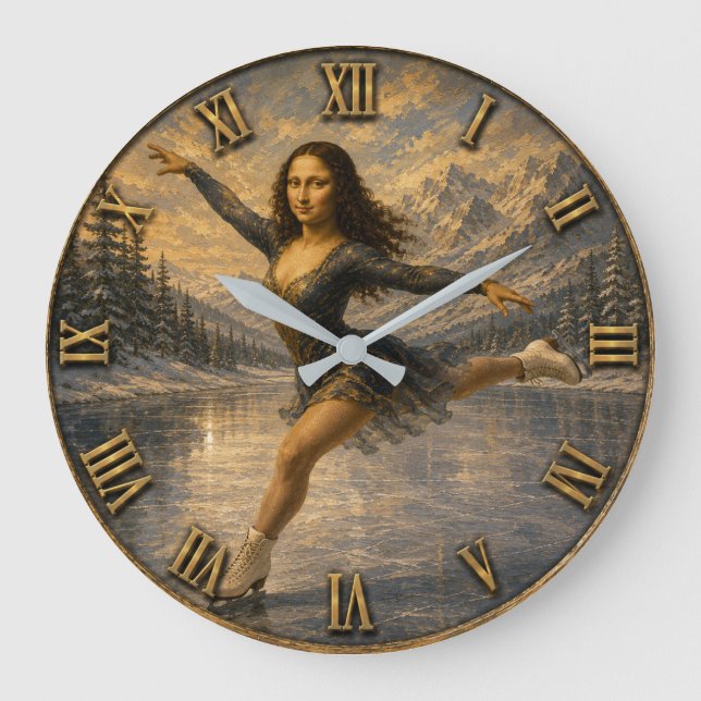 Figure Skating Funny Mona Ice Skater Gift Große Wanduhr (Vorderseite)
