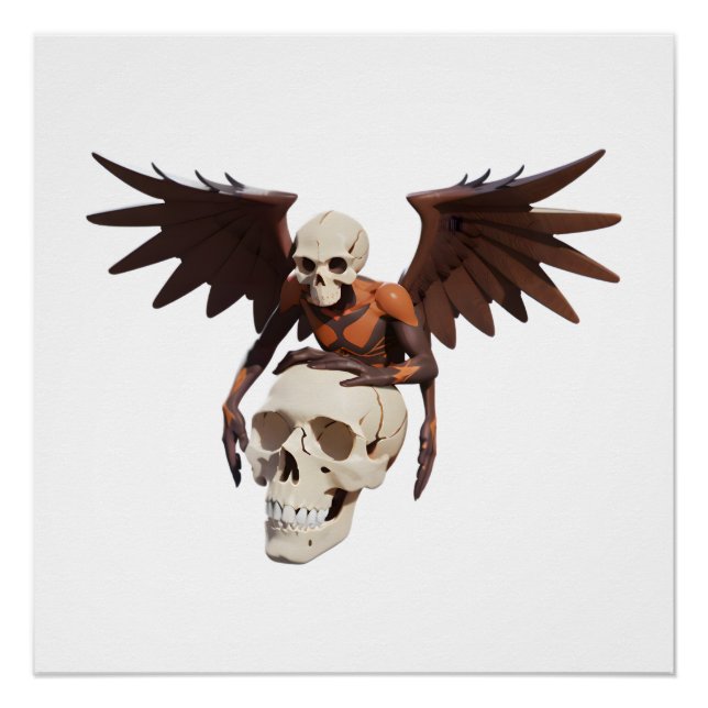 Figure with Skull, Wings, and Orange Patterns Poster (Vorderseite)
