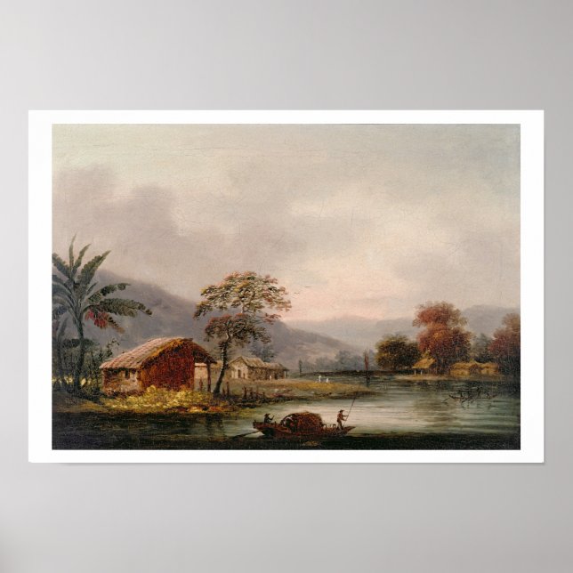 Figures Guides a Sampan Round a Bend in a River, Poster (Vorne)