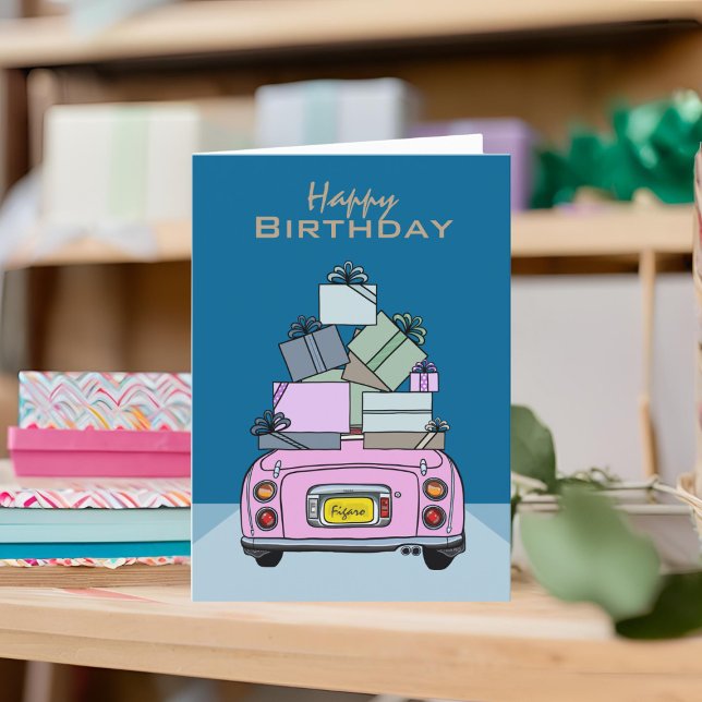 Figures Pink Figaro Car Happy Birthday Card Karte (A pink figaro birthday card you can send to your car or your friends)