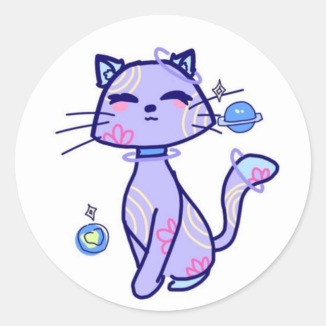 Figurinha gato espacial runder aufkleber (Vorderseite)