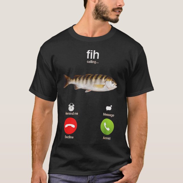 Fih Calling Lustiger Angel-Angler T-Shirt (Vorderseite)