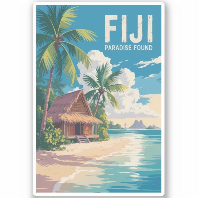 Fiji Beach Hut Reisen Art Vintag Aufkleber (Vorderseite)