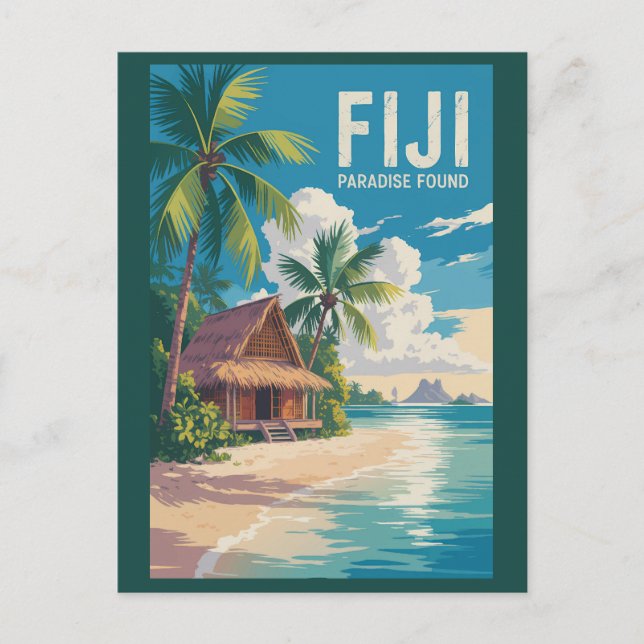 Fiji Beach Hut Reisen Art Vintag Postkarte (Vorderseite)